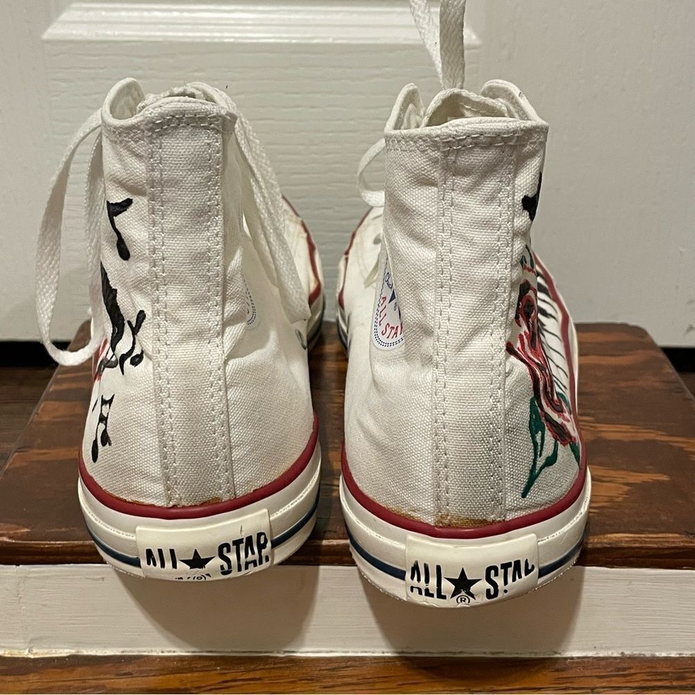 Converse Custom Painted Rose Music Piano Sneakers White Red Green Men 10 Wom 12 - Picture 8 of 14